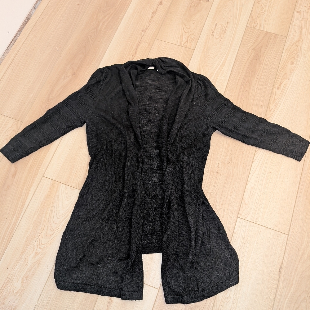 Anthropologie Elegant Black Women's Sweater, Open With Cropped Sleeves